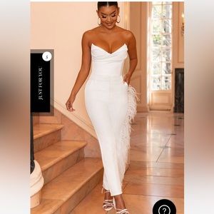 Club London White Corset Bodysuit with White Tailored Feather trim Trouser